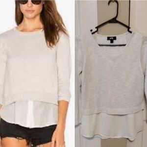ACB White Tweed Scoop Neck Peplum Long Sleeved Blouse Top